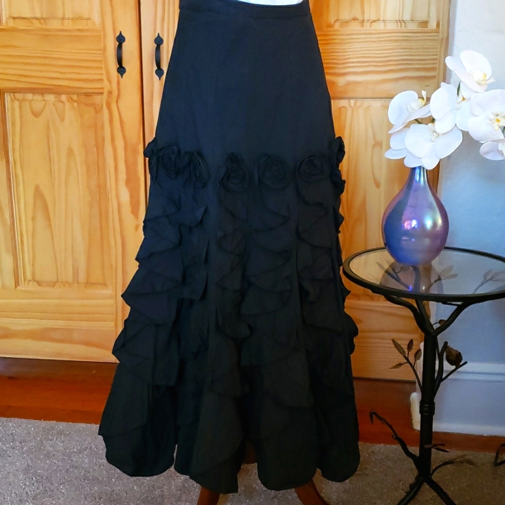 Cordelia Black Cotton Lace-up Grommet Renaissance Style Skirt - Size L